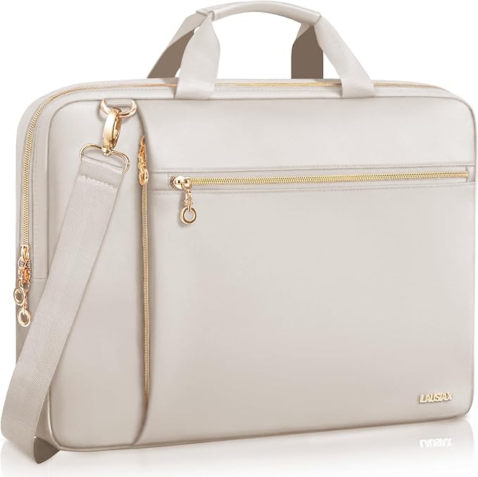 Laptop Case Bag Women Men Computer Sleeve Compatible with MacBook/Dell/HP/Acer/ASUS/LG, Waterproof Shoulder Carrying Briefcase, Beige, 17-17.3 Inch