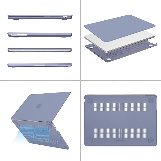 MOSISO Compatible with MacBook Air 13 inch Case M5 2026 M4 2025 M3 M2 2024-2022 A3449 A3240 A3113 A2681, Hard Shell&Keyboard Cover&Screen Film&Type C for MacBook Air 13.6 inch Case, Lavender Gray