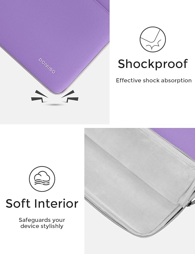 DOMISO 15.6 inch Laptop Case Sleeve Protective Cover Compatible with 16 inch MacBook Pro M4 M3 M2/Pro Max,15.6-16 inch HP Dell ASUS Lenovo Chromebook,Waterproof Computer Cases Bag with Handle,Purple