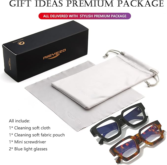 AIEYEZO Square Thick Frame Glasses for Women Men Fashion Blue Light Glasses Trendy Chic Computer Eyeglasses
