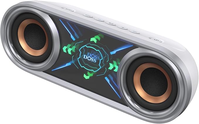 DOSS SoundBox Pro+ P400 Bluetooth Speaker, 50W Stereo Sound with Extra Bass, 26H Playtime, Cool Phantom Mirror Lights, IPX5 Waterproof for Outdoor, Home, Party, and Electronic Gadgets-White