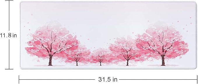 Cherry Blossom Tree Gaming Mouse Pad, Extended Large Mouse Mat Desk Pad, Big Computer Keyboard Desk Pad, Stitched Edges Mousepad, 3mm Thick Long Non-Slip Rubber Base Mice Pad, 31.5 X 11.8 Inch