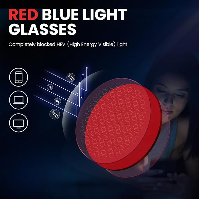 Eyekepper Red Lens Blue Light Glasses Men,Fitover Blue Light Blocking Glasses Women, Red Light Glasses Eye Protection - Black Red