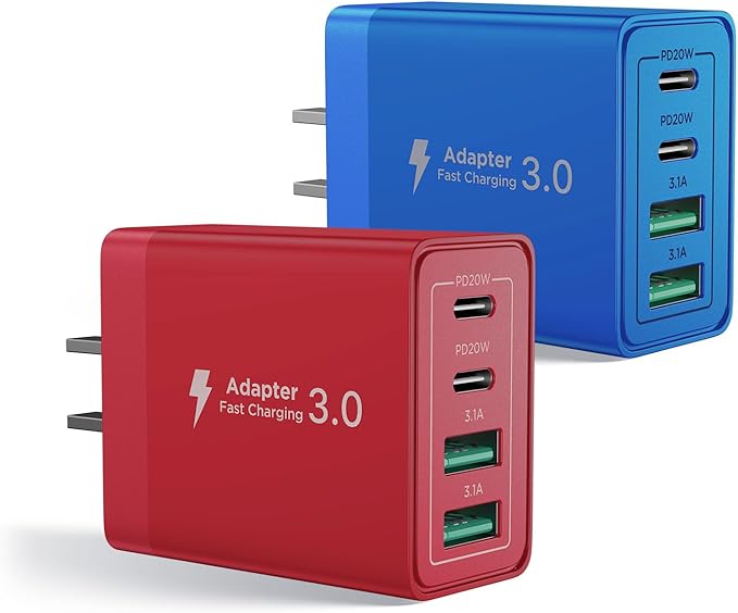 [2-Pack] USB C Charger Block, 40W Fast Charging Block Type C Charging Block 4-Port Dual Port PD+QC Wall Charger Head Cube for iPhone 17 16 15 14 13 12 11 Pro Max XS, iPad