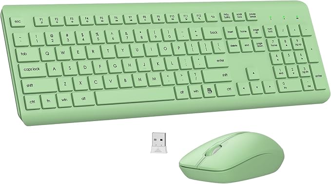Wireless Keyboard and Mouse Combo, Full-Size Silent Ergonomic Keyboard and Optical Mouse, Long Battery Life, 2.4G Lag-Free Mice Keyboard for Mac, Laptop, PC, Windows(Avocado Green)