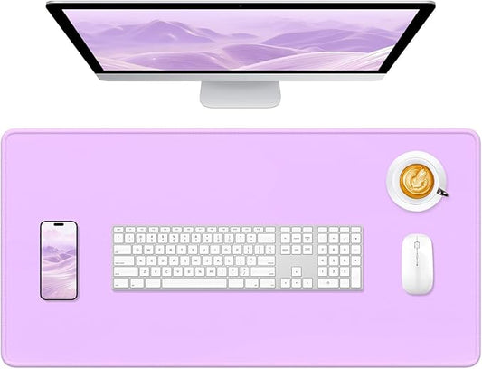Hsurbtra Desk Pad, 32" x 16" Premium-Textured Desk Mat, Stitched Edge Anti-Slip Waterproof Rubber Mouse Pad, L Extended Computer Mat for Office Gaming Laptop Keyboard Vanilla Purple