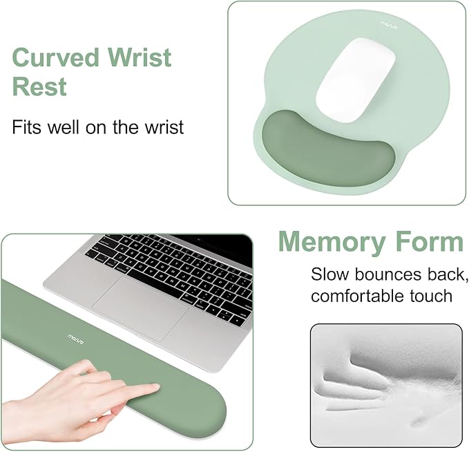 MOSISO Wrist Rest Support for Mouse Pad&Keyboard Set, Circle Curved Ergonomic Mousepad&Coaster Non-Slip Base Home/Office Pain Relief&Easy Typing Pad with Soft Cloth&Silicone Lining, Antique Green