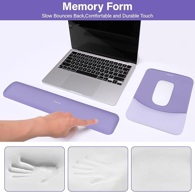 MOSISO Wrist Rest Support for Mouse Pad&Keyboard Set, Rectangular Ergonomic Mousepad Non-Slip Base Home/Office Pain Relief&Easy Typing Pad with Neoprene Cloth&Raised Silicone Lining, Purple