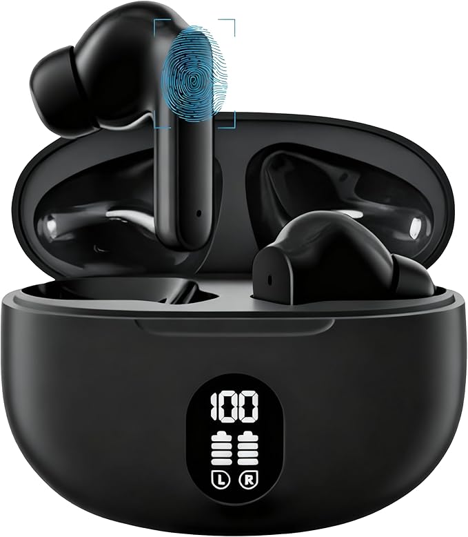 Wireless Bluetooth Noise-Canceling Earbuds Bluetooth 5.3 High-Fidelity Stereo LED Display in-Ear Headphones 48-Hour Battery Life Ideal for Fitness, Running, and Work