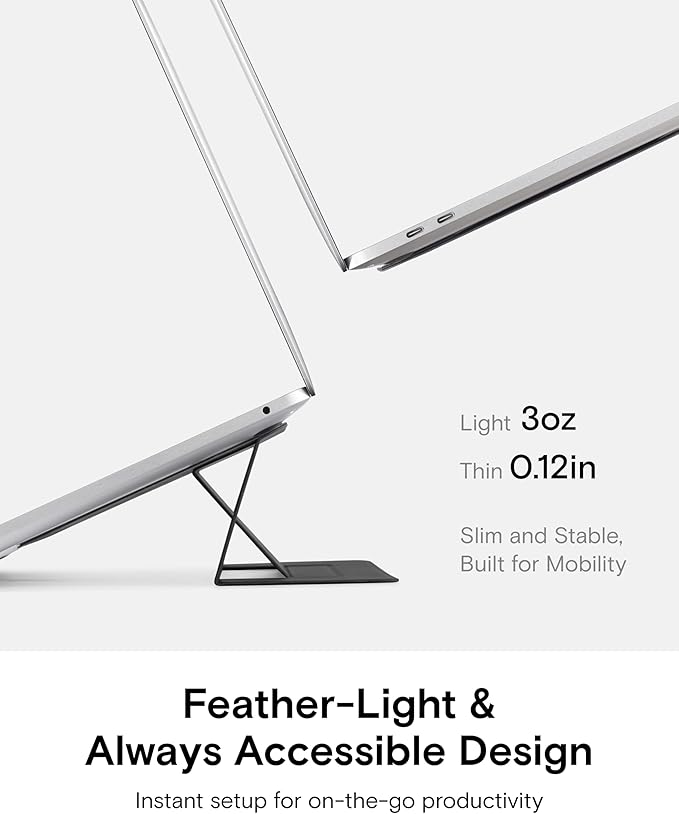 MOFT Laptop Stand for Desk, Adhesive MacBook Computer Stand with 2 Adjustable Viewing Angles, Foldable and Portable Laptop Riser Compatible with 11"-16" Laptops, Silver(Adhesive Version)