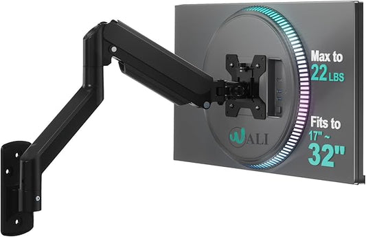 WALI Computer Monitor Wall Mount for 17 to 32 Inch Screens, Single Monitors Mount Holds up to 22lbs, Fully Adjustable Wall Mount Monitor Arm, 75x75/100x100mm VESA Mount (GSWM001), Black