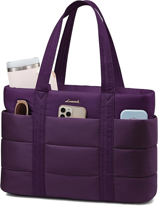 LOVEVOOK Tote Bag for Women, Large Puffer Work Tote Laptop Bag, Lightweight Travel Tote Bag with Zipper Gifts for Women