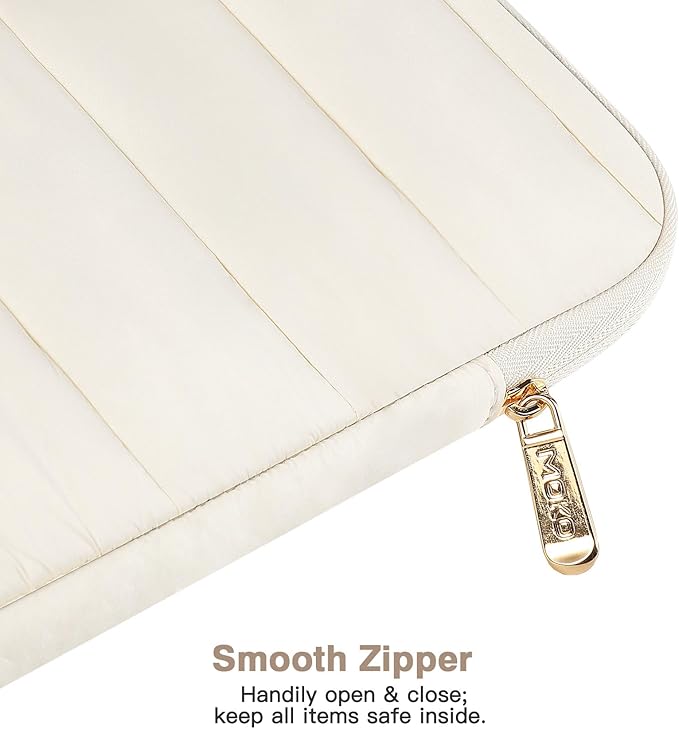 MoKo 15.6 Inch Puffy Laptop Sleeve, Laptop Carrying Bag Compatible with MacBookAir 15" / Pro 14" M4/M3/M2 2025/2024/2023, Galaxy Tab S10 FE Ultra 14.8" 2025, Notebook Travel Bag, Milky White