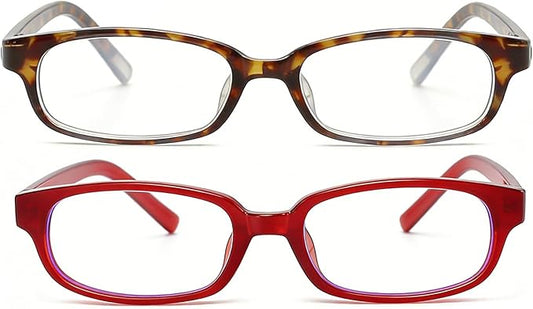 HJSTES Retro Clear Rectangle Glasses for Women Men Fake Blue Light Blocking Lens Narrow Frame Non Prescription Eyeglasses