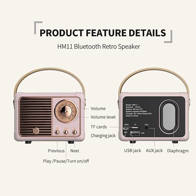 Dosmix Retro Bluetooth Speaker, Vintage Decor, Small Wireless Bluetooth Speaker, Cute Old Fashion Style for Kitchen Desk Bedroom Office Outdoor,Birthday Gifts Ideas for Women Teenage
