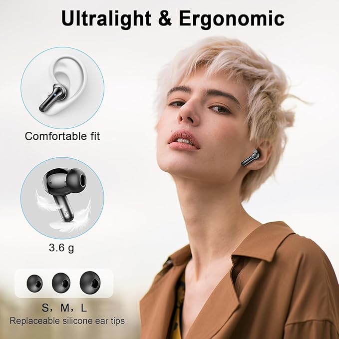 Wireless Earbuds, Bluetooth 5.4 Headphones 3D Bass Hi-Fi Stereo Ear Buds, 4 ENC Noise Cancelling Mic, 40Hrs USB-C in-Ear Earphones, IP7 Waterproof Workout Sport for Laptop Pad Android iOS, Black