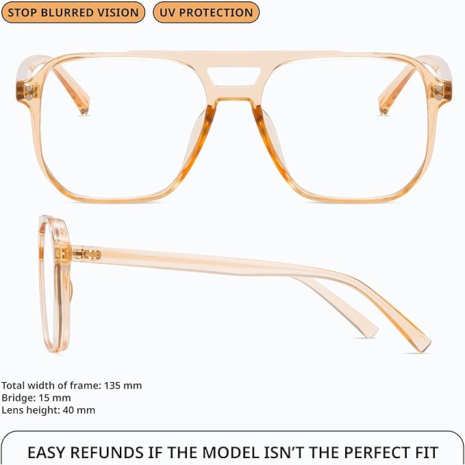livho Retro Aviator Blue Light Blocking Glasses for Women Men with Soft Case, Trendy Rectangle Computer Eyeglasses