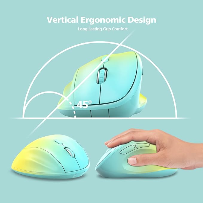 Ergonomic Wireless Mouse with USB Receiver for PC Computer, Laptop and Desktop, Ergo Mouse Vertical with Silent Clicks Long Battery Life, Up to 1600 DPI & 1 AA Battery Powered, YellowBlue