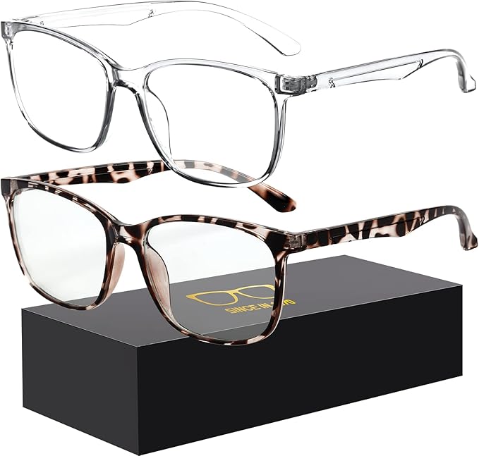 Oilway Blue-Light Blocking Glasses Computer Reading/Gaming/TV/Phones Glasses Fashion Anti Eyestrain Glasses for Women Men（B2 Douhua + Transparent）