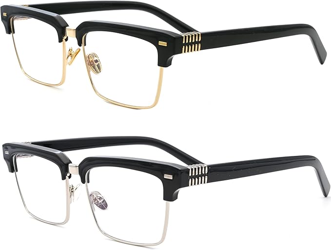 Semi Rimless Rectangle Blue Light Glasses Men Women Black Square Eyewear