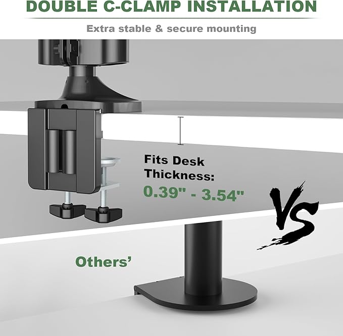 UPGRAVITY Triple Monitor Stand for Three Computer Screens up to 32”, Heavy Duty C-Clamp Base, Fully Adjustable Gas Spring 3 Monitor Desk Mount Arms Hold up to 30.9 lbs Each