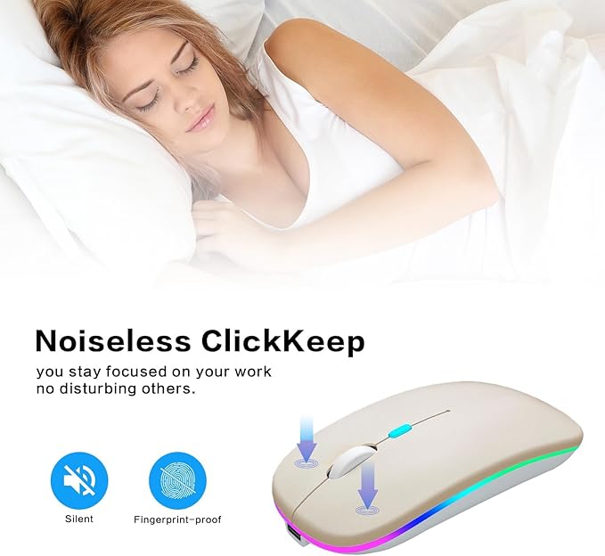 Wireless Bluetooth Mouse - Rechargeable Laptop Mice - with LED Lights,Dual Mode(Bluetooth 5.2 & Portable USB 2.4G) Connection,Silent - Computer Mouse for Laptop,iPad,Tablet,MacBook,& PC(Gold)