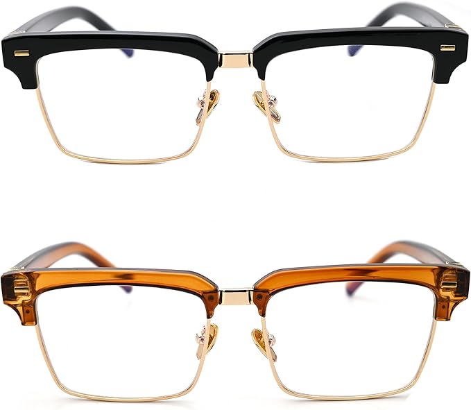 Semi Rimless Rectangle Blue Light Glasses Men Women Black Square Eyewear
