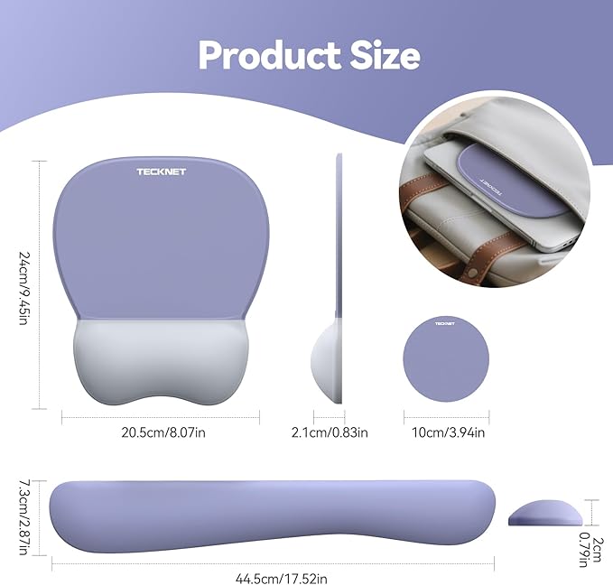 TECKNET Gel Mouse Pad with Wrist Rest, 3 in 1 Keyboard Wrist Rest for Pain Relief, Non-Slip PU Base & Easy Typing, Ergonomic Mousepad Set for Office & Home