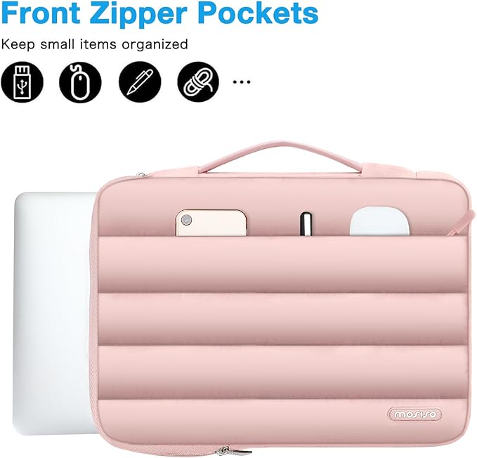 MOSISO 360 Protective 15-15.6 inch Laptop Case, 16 inch Puffy Laptop Sleeve Compatible with MacBook Pro 16, HP, Dell, ASUS, Acer, Lenovo Notebook Computer,Polyester Horizontal Side Open Bag, Pink