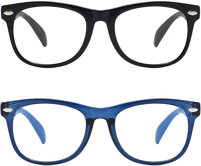 FANNYGO 2 Pack kids Blue Light Blocking Glasses For Girls And Boys Computer Blue Light Blocking Glasses For Age 3-11 (Black + Dark blue)