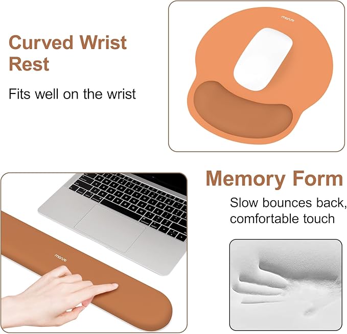 MOSISO Wrist Rest Support for Mouse Pad&Keyboard Set, Circle Curved Ergonomic Mousepad&Coaster Non-Slip Base Home/Office Pain Relief&Easy Typing Pad with Soft Cloth&Silicone Lining, Cosmic Orange