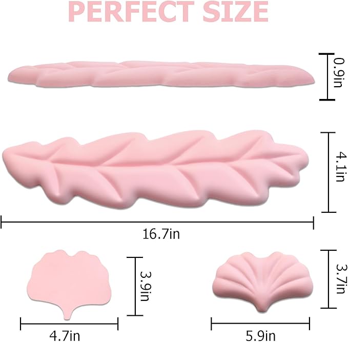 Ergonomic Keyboard Wrist Rest, Leaf Shape PU Leather Memory Foam Wrist Support for Computer Keyboard, Keyboard Pad and Cute Mouse Wrist Pad for Gaming,Office, Computer, Typing Pain Relief, Pastel Pink