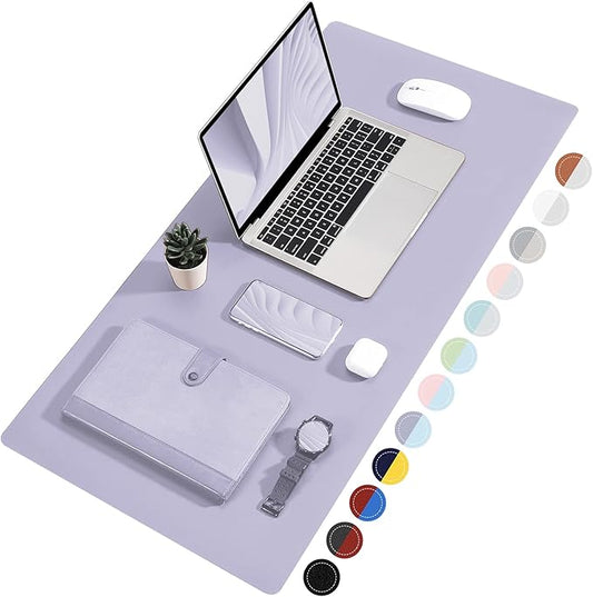 TOWWI Dual Sided Desk Pad, Large Desk Mat, Waterproof Desk Blotter Protector Mouse Pad, Leather Desk Pad Large for Keyboard and Mouse (24" x 14", Purple/Purple)