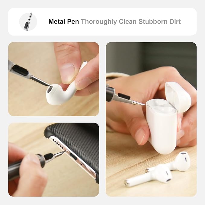 Hyashee Cleaner Kit for Airpods Pro 1 2 3 Multi-Function Cleaning Pen with Soft Brush Flocking Sponge for Bluetooth Earphones Case Cleaning Tools Black - Image 2