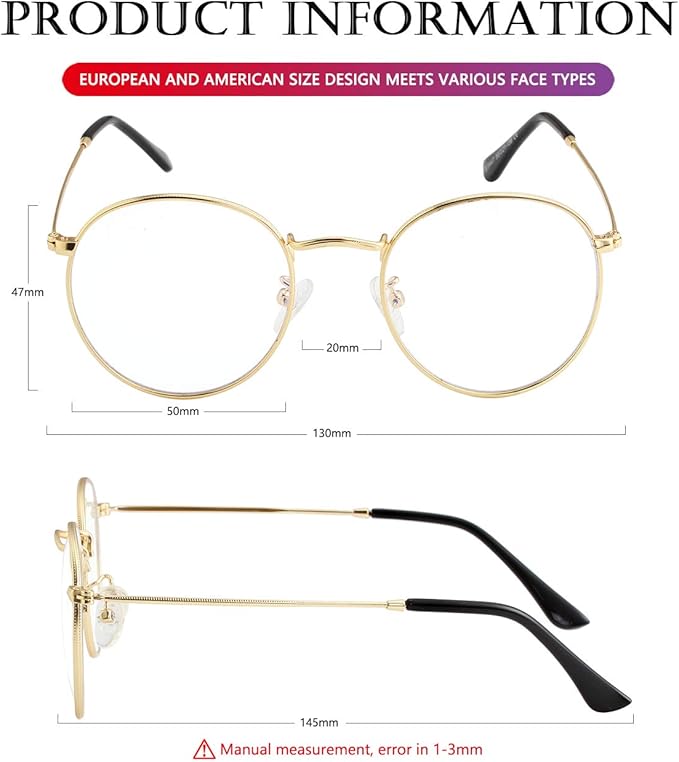 AIEYEZO Blue Light Glasses for Women Men Fashion Retro Circle Wire Frames Eyeglasses Anti-Blue Light Computer Gaming Glasses