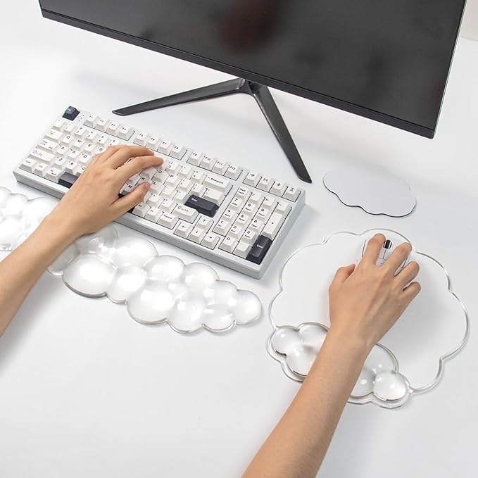 Cloud Wrist Rest for Keyboard and Mouse Set - Erogonomic Mouse Pad with Wrist Rest Support and Coaster for Computer/Office/Home