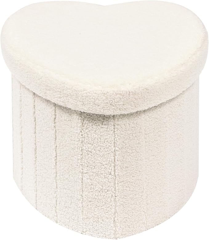 B FSOBEIIALEO Storage Ottoman Cube, Heart Shaped Ottomans with Storage Foot Stool Footrest for Lving Room, Boucle Ottoman Seat for Dorm Room,Faux Teddy Fur, White 15"x15"x15"