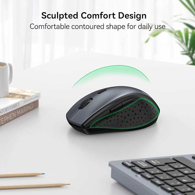 TECKNET Wireless Mouse, 2.4G USB Computer Mouse with 6-Level Adjustable 4800 DPI, Silent Quiet Click???30 Months Battery, Ergonomic Grips, 6 Buttons Portable for PC, Chromebook, Mac - Grey