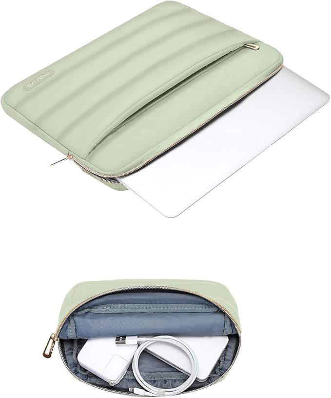 MOSISO Laptop Case 16 inch, 15-15.6 inch Puffy Laptop Sleeve Compatible with MacBook Pro 16 M5 M4 M3 M2 M1, HP Dell ASUS Acer Toshiba Lenovo, Polyester Horizontal Bag with Small Case, Sage Green