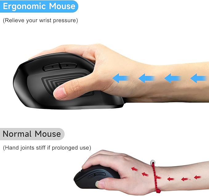 memzuoix Ergonomic Wireless Mouse, 2.4G Optical Cordless, 800/1200/1600 DPI, Vertical Computer Mouse for Laptop, Mac, PC, Desktop (Right Hand, Large) - Black