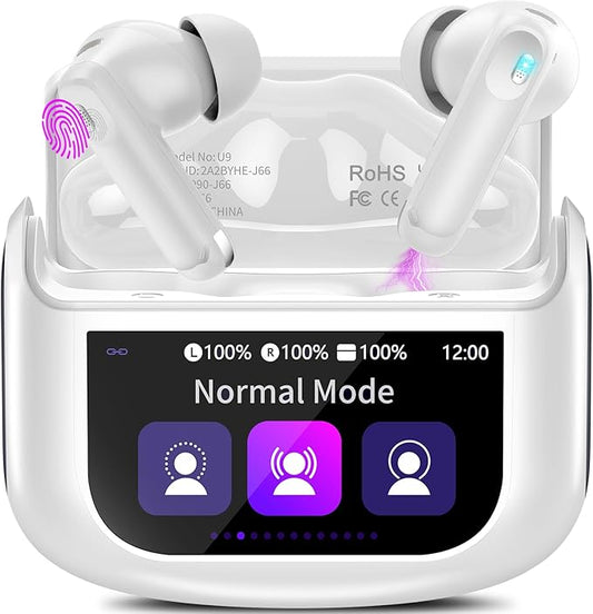 Wireless Earbuds, Bluetooth 5.4 Headphones with Multifunctional Touch Screen, 48H Bass Stereo Ear Buds with ANC/ENC Noise Cancelling/Transparency Mode, IPX7 Earphones with 5 EQ Modes, Milky White