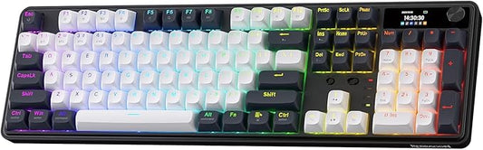 Redragon K761 Wireless Gasket Gaming Keyboard w/Hype Screen & Knob, 104 Keys Mechanical Keyboard, Easy-Control 1.26’ TFT Info Display, 5-Layer Noise Dampening, Custom Linear Switch, Abyssal Blue