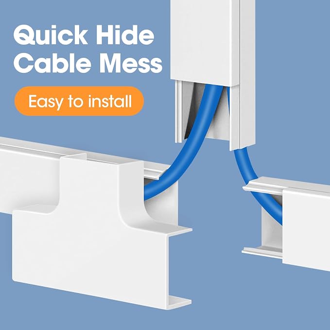 1000in Cord Hider Kit, Cord Covers for Wires on Wall, Paintable Cable Raceway, Cord Hider for Wall Mount tv, tv Cable Hider Wall kit, Wire Covers for Cords, 64X L15.7 X W0.96in X H0.57in, White - Image 4