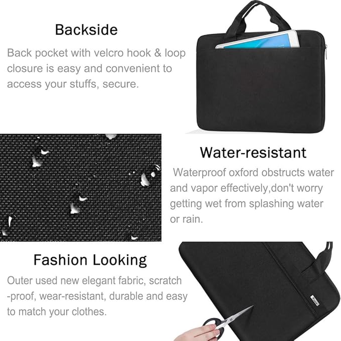 Voova Laptop Bag 15.6 Inch, 360° Protective Laptop Case Sleeve Compatible with MacBook Air 15 M2/M3/M4, MacBook Pro 15/16, 15-16” Lenovo Dell Hp, Waterproof Computer Bag Slim Briefcase, Black