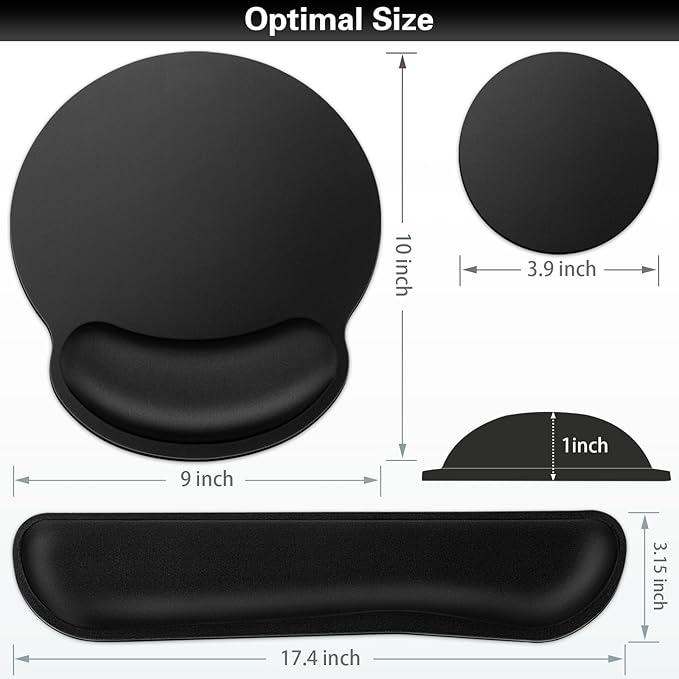 Mouse Pad Black, Ergonomic Keyboard Wrist Rest, Mouse Pad with Wrist Rest Black, Gaming Mousepad with Wrist Support, Memory Foam Wrist Rest Set for Computer Keyboard, Office Desk Accessories