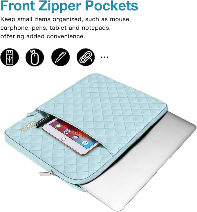 MOSISO Laptop Case 13.3 inch, 13-13.3 inch Laptop Sleeve Compatible with MacBook Air/Pro 13 / Pro 14, HP Dell Acer ASUS Lenovo,Square Quilted Vertical Computer Bag with Pocket&Small Case, Ice Blue