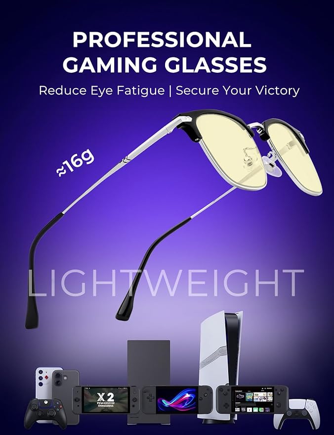 ZanyLen Blue Blocker Glasses for Men Metal Browline Computer Gaming Glasses Filter Blue Ray