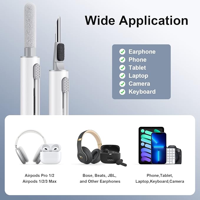 Hyashee Cleaner Kit for Airpods Pro 1 2 3 Multi-Function Cleaning Pen with Soft Brush Flocking Sponge for Bluetooth Earphones Case Cleaning Tools White - Image 5