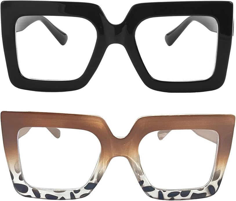Onrtry Oversized Square Blue Light Glasses for Women Men Thick Frame Big Computer Eyewear Non-Prescription Eyeglasses
