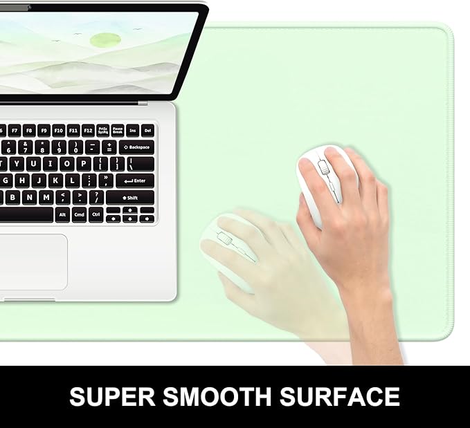 Hsurbtra Desk Pad, 32" x 16" Premium-Textured Desk Mat, Stitched Edge Anti-Slip Waterproof Rubber Mouse Pad, L Extended Computer Mat for Office Gaming Laptop Keyboard Lake Green